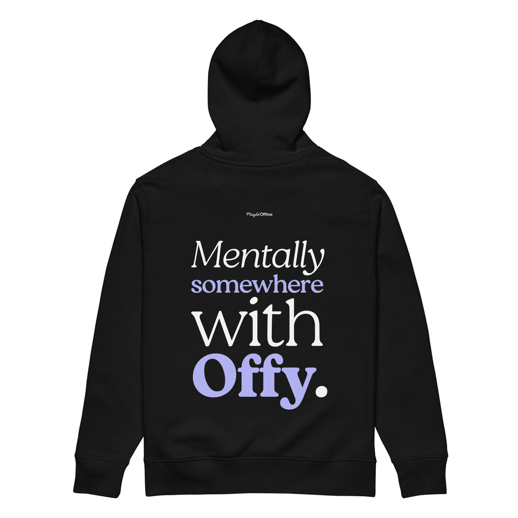 Black hoodie with text on the back on a white background